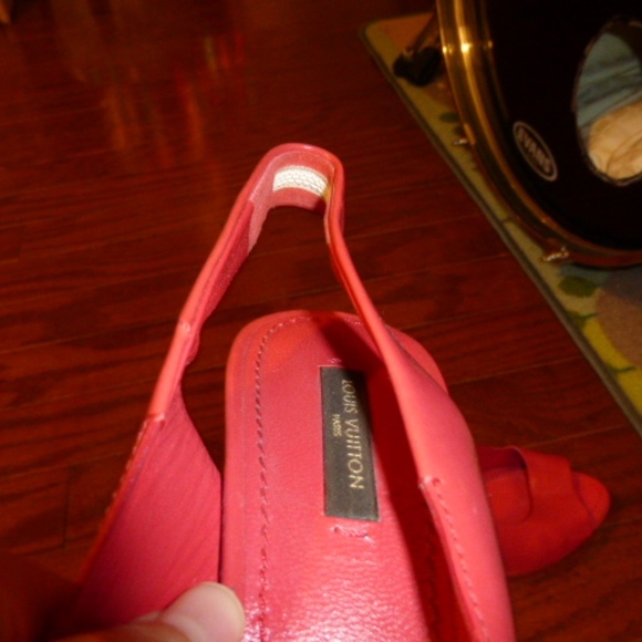 LOUIS VUITTON RED SLINGBACK HEELS SZ 37 OPEN-TOE pumps sandals slides slip-on - Picture 3 of 8